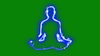 Yıldırım enerjili yoga sembolü yeşil ekran arkaplanı üzerinde yol etkisi yaratıyor