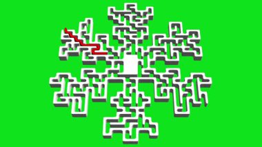 Yeşil ekran arka planında çözüm yolu olan kar tanesi şekilli 3d labirent