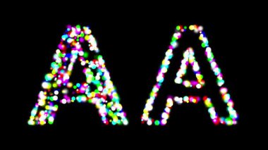 Renkli bokeh ışık efektiyle düz siyah arkaplan üzerinde İngiliz alfabesi A