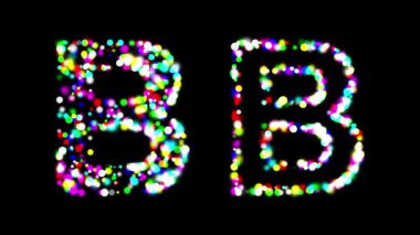 Renkli bokeh ışıkları olan İngiliz alfabesi B düz siyah arkaplan üzerinde etkisi