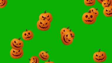 Düşen korkunç Cadılar Bayramı balkabakları yeşil ekran arkaplanlı hareket grafikleri