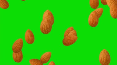 Yeşil ekran arka planına sahip düşen badem hareketli grafikler