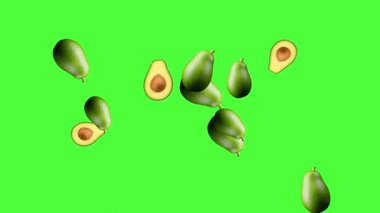 Yeşil ekran arkaplanlı taze Avokado meyve hareketi grafikleri