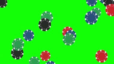 Düşen renkli kumarhane paraları yeşil ekran arka planlı hareket grafikleri