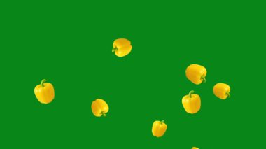 Yeşil ekran arka planına sahip taze sarı başlıklar hareket grafikleri yukarı zıplatılıyor