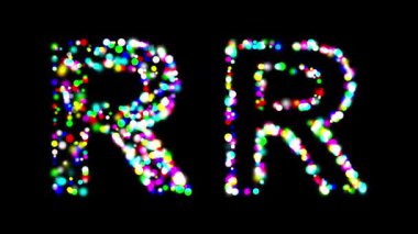 Renkli bokeh ışık efektli İngiliz alfabesi R düz siyah arkaplan üzerinde