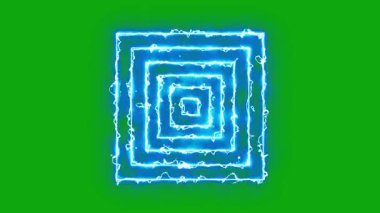 Kare şekiller ve yıldırım enerjisi yeşil ekran arkaplanına etki eder