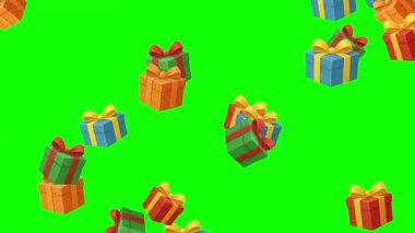 Düşen hediye kutuları yeşil ekran arkaplanlı hareket grafikleri