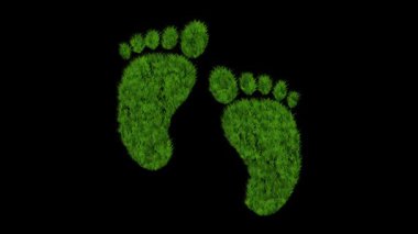 Siyah arka planda büyüyen yeşil çimen etkisi olan ayak izleri