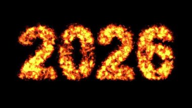 2026 düz siyah arkaplan üzerinde ateş etkisi ile