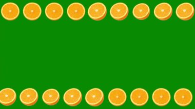Yeşil ekran arka planında dilimlenmiş turuncu meyve dekoratif çerçeve