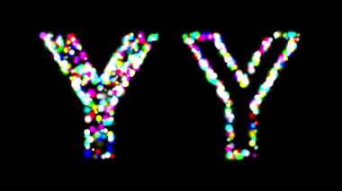 Renkli bokeh ışık efektiyle düz siyah arkaplan üzerinde İngiliz alfabesi Y