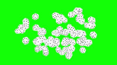 Yeşil ekranda beyaz zar parçacıkları çeşme akışı