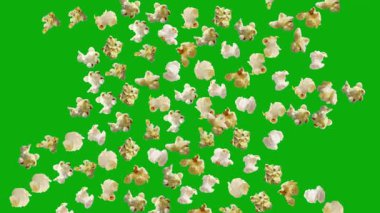 Yeşil ekran arka planına sahip patlamış mısır hareketli grafikler genişletiliyor
