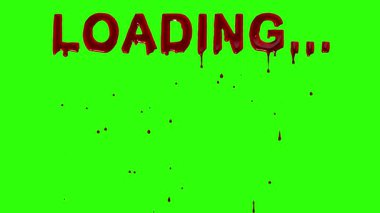Yeşil ekran arkaplanı üzerinde korkutucu kan damlaları etkisi olan metin yükleniyor