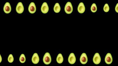 Dilimlenmiş taze Avokado meyve dekoratif çerçeve düz siyah arka plan