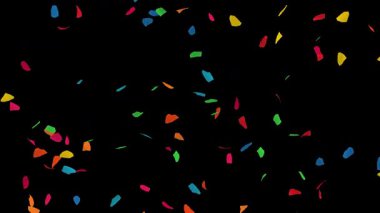 Falling colorful confetti particles motion graphics with plain black background