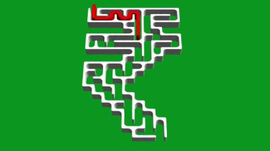 Hint Rupisi şekilli 3d labirent ve düz siyah arkaplan üzerinde çözüm yolu etkisi