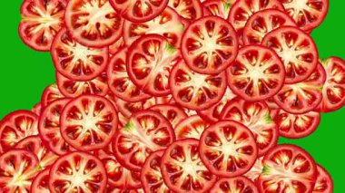 Taze domates dilimleri yeşil ekran arka planına sahip hareket grafiklerini genişletir