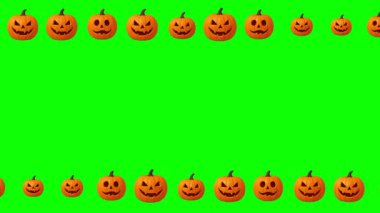 Yeşil ekran arka planında Cadılar Bayramı balkabakları dekoratif çerçeve