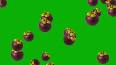 Düşen taze Mangosteen meyve hareketi grafikleri ve yeşil ekran arka planı