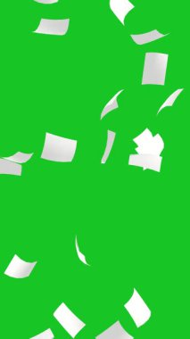 Düşen beyaz kağıtlar yeşil ekran arkaplanlı hareket grafikleri