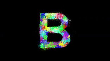 Renkli boyalı İngiliz alfabesi B düz siyah arkaplan üzerindeki etkisini gösterir
