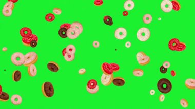 Yeşil ekran arkaplanlı renkli donutlar hareket grafikleri