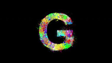 Renkli boyalı İngiliz alfabesi G düz siyah arkaplana etki eder