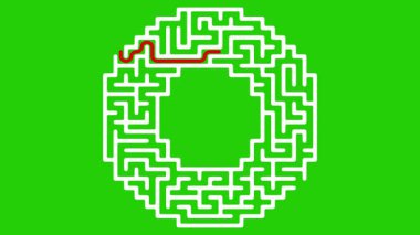 Yeşil ekran arka planında çözüm yolu olan çember şekilli labirent