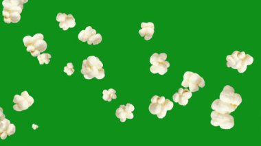 Patlamış mısır parçacıkları yeşil ekran arka planına sahip hareket grafikleri