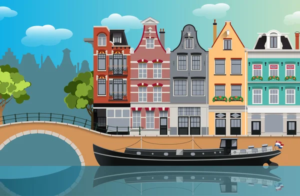 Paysage canal Amsterdam — Image vectorielle