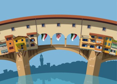 Ponte Vecchio Köprüsü Floransa düz illüstrasyon