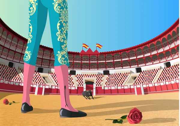 Boğa güreşçisi İspanyol boğa güreşi arenada boğa karşı