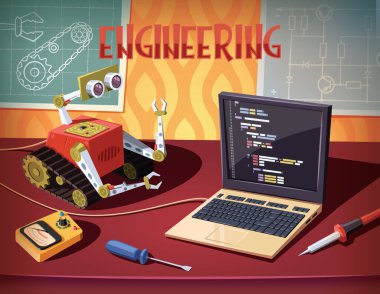Robot programming and development .engineering and mechatronics illustration clipart svg vector 