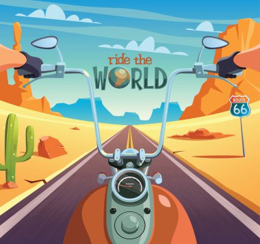 Boş çöl yolunda motosiklet sürmek