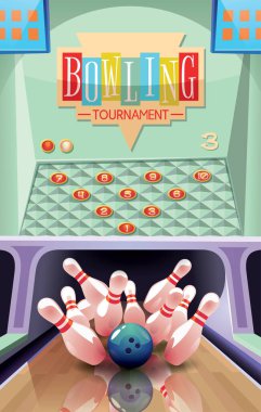 Bowling salonu turnuva vektör illüstrasyonu