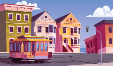 San Francisco sokak vektör illüstrasyonunda kablo araba