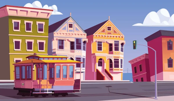 サンフランシスコ ストリート ベクトル イラストのケーブルカー — ストックベクタ