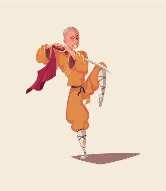 Shaolin savaşçısı izole edilmiş vektör çizimi