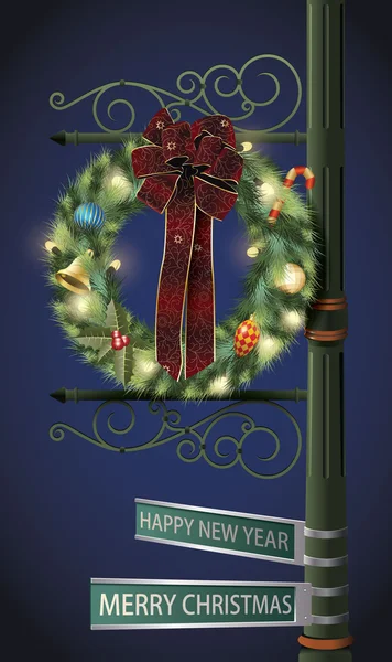Vánoční věnec na pouliční lampy — Stockový vektor