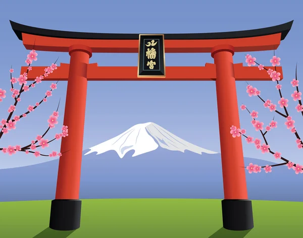 Japon Torii kapısı ve Fuji Dağı