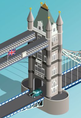 İzometrik London Tower Bridge ve retro araba