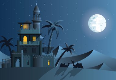 Desert oasis in the night clipart