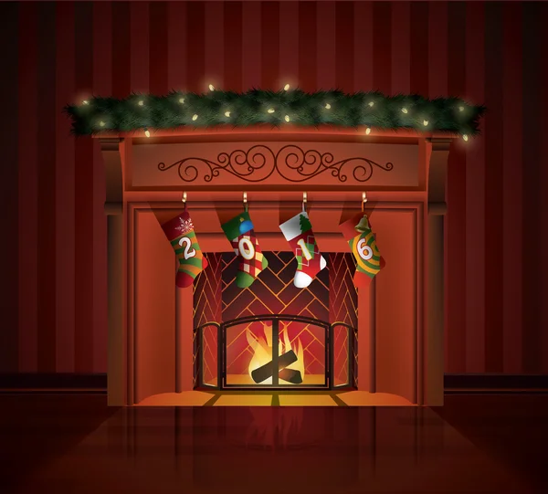 Cheminée décorée Noël — Image vectorielle