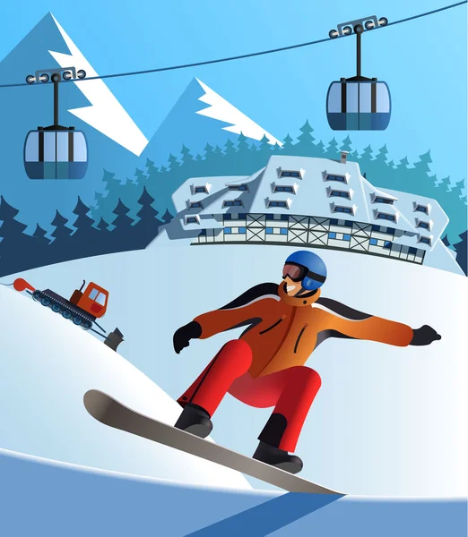 Snowboard resort de inverno — Vetor de Stock