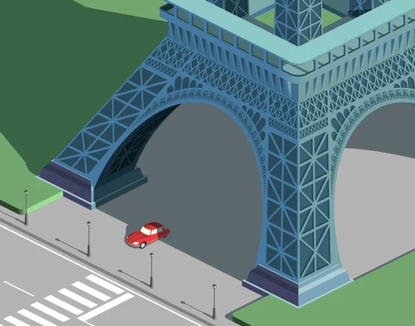 Torre Eiffel e carro vermelho isométrico — Vetor de Stock