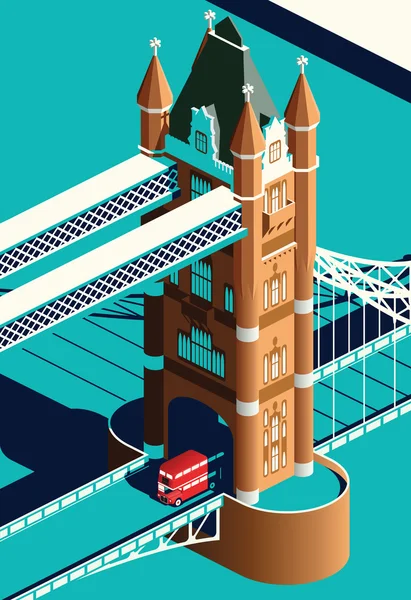 Puente de la Torre de Londres y autobús de dos pisos — Vector de stock