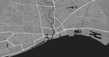 Kingston 'ın Hull üzerindeki şehir haritası. Vektör illüstrasyonu, Kingston Hull haritasında gri pullu sanat posteri. Yollu sokak haritası, metropol şehir manzaralı.