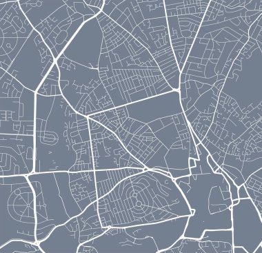 Nottingham şehri yönetim bölgesinin detaylı haritası. Kraliyetten bağımsız vektör çizimi. Şehir manzarası manzarası. Nottingham bölgesinin dekoratif grafik turist haritası.